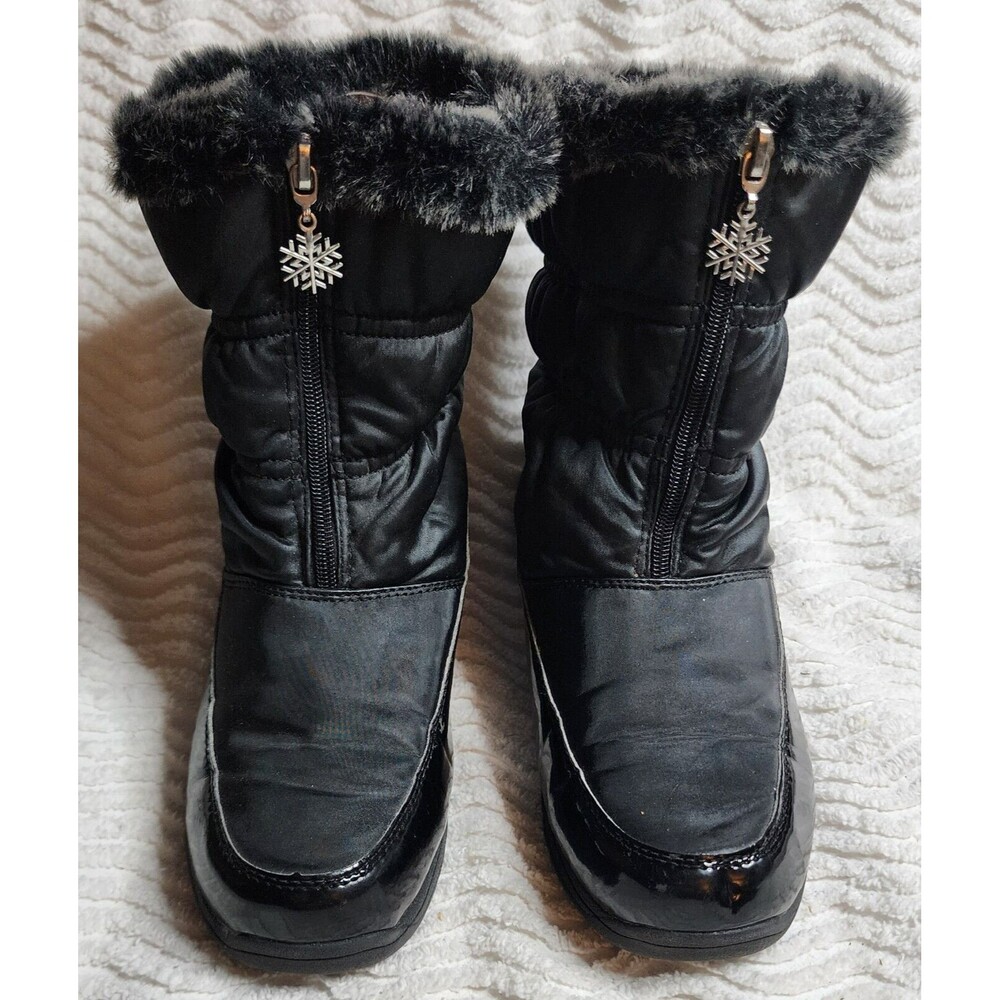 Women's Ladies WINTER Warm Black Fur Lined Zip Up Snow Rain BOOTS Sz 9 EuC